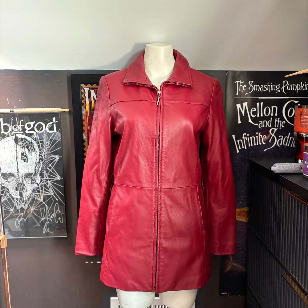 vintage covington women’s red leather zip up jacket